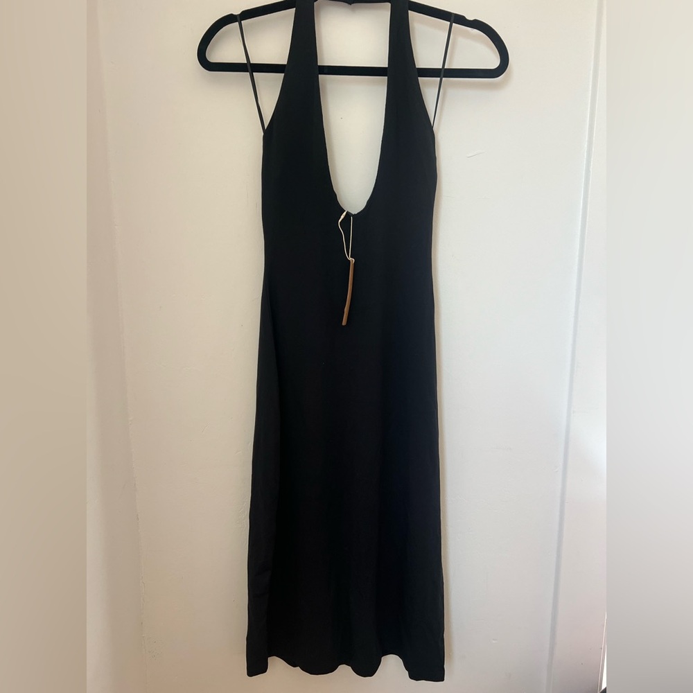 SKIMS Small Smooth Lounge Midi Halter Dress in Obsidian - Picture 6 of 7